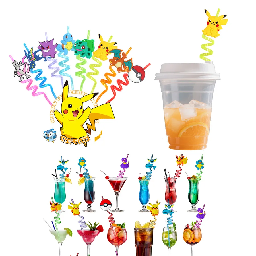 

Pokemon Reusable Drinking Straws Party Favors Kids Fillers Pinata Stuffers Birthday Party Decor Wedding supplies Party supplies