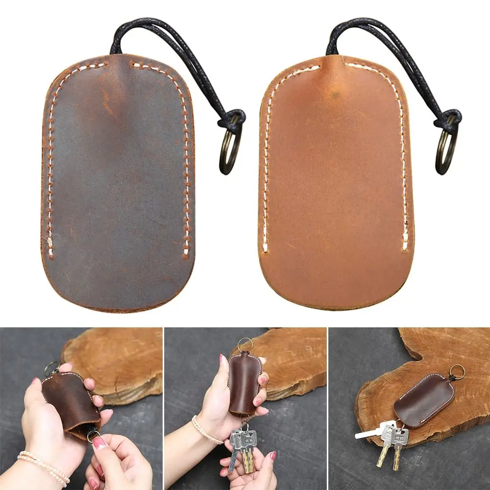 

High-quality Crazy Horse Leather Key Sleeve With Hanging Rope Portable Keychain Retro Key Cover