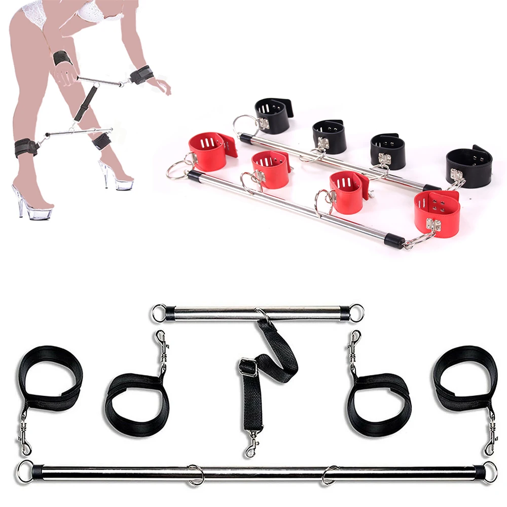 Metal Open Leg Bar Handcuffs Ankle Wrist Cuffs Restraints BDSM Bondage Set Roleplay Adult Game Sex Toys for Men Women Couples