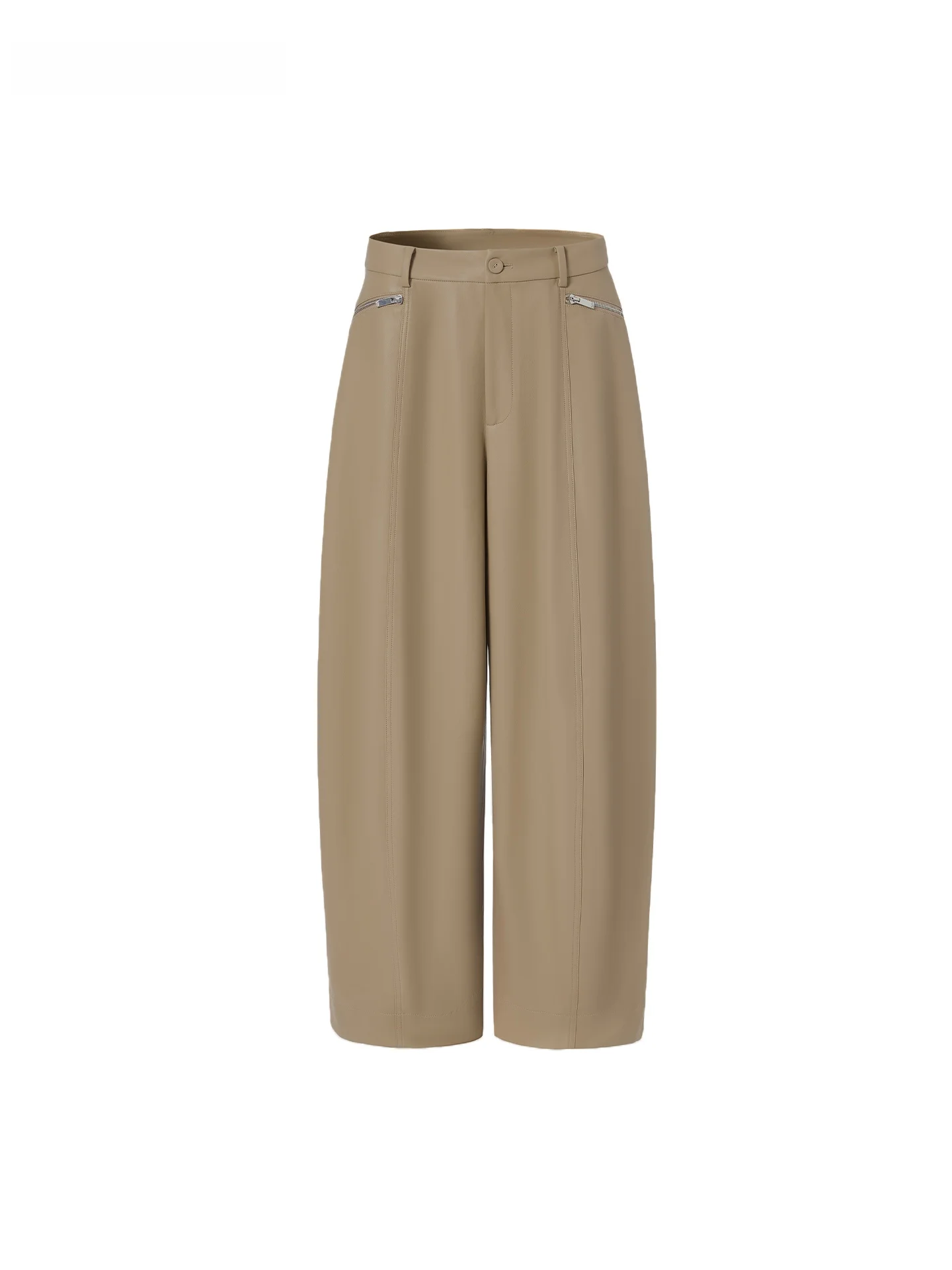 

LEDIM WANG Women's PU Leather Wide Leg Casual Pants ey Brown 3D Tailoring Loose Fit Autumn Winter New Sle l Waist