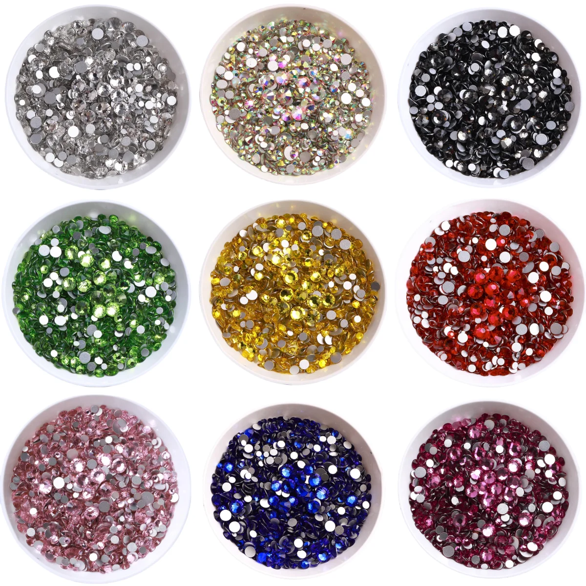 3000Pcs/bag Wholesale Sparkling Flatbase Glass Rhinestones Mix Size Non Hotfix Crystal For Nail Art Crafts Garment Decoration