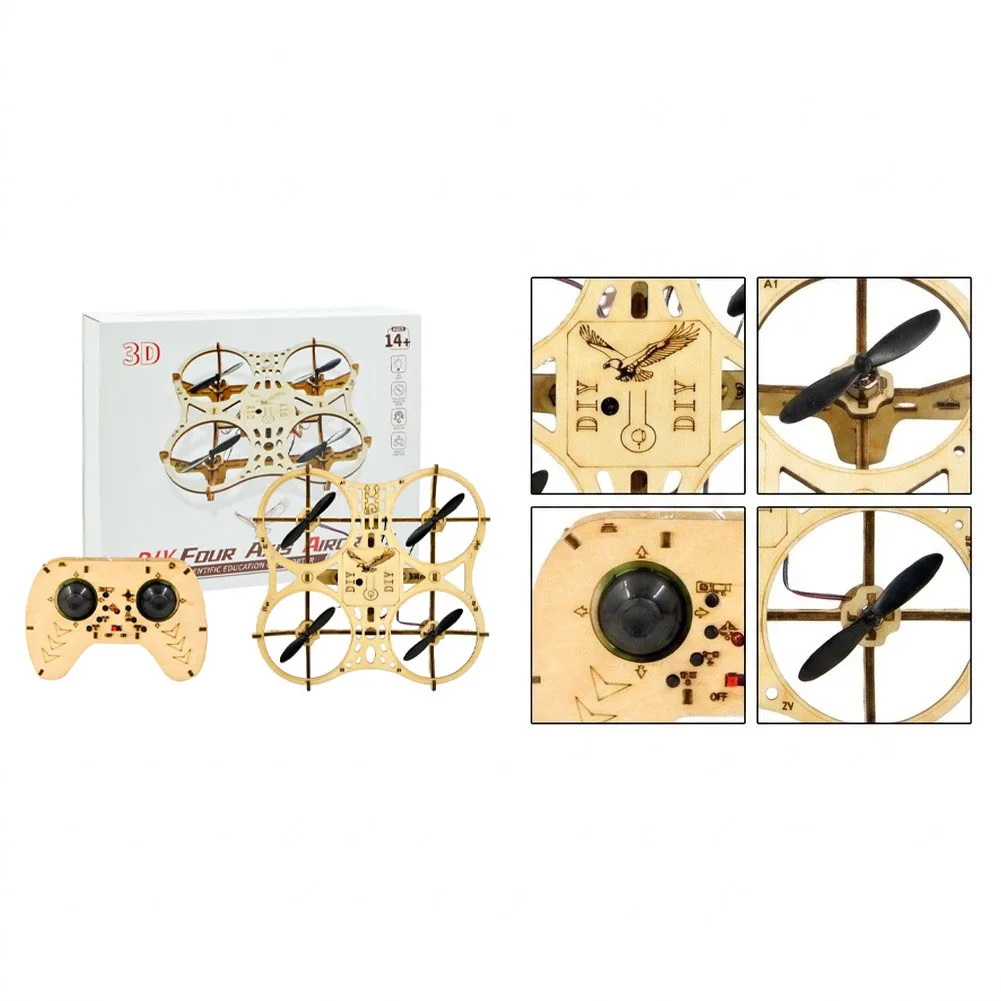Wooden Drones Model Kit DIY RC Quadcopter For Beginners Easy Control 120m Flight Altitude For Educational Toy Gifts