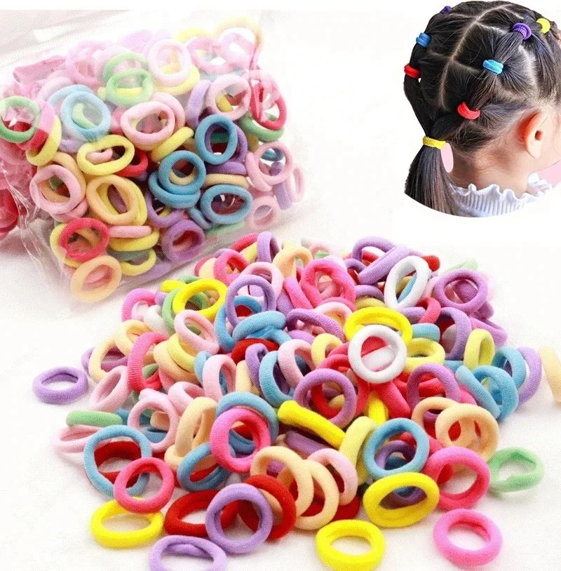 Bandas elásticas coloridas do cabelo para meninas, rabo de cavalo segurar o laço do cabelo, borracha scrunchie, acessórios de cabelo, 100 PCs, 300 PCs, 500 PCs