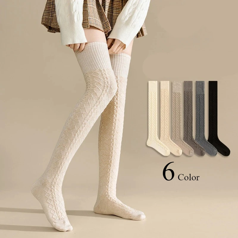 1 par Otoño Invierno mujer mezcla de lana hasta la rodilla calcetines gruesos cálidos suaves cómodos moda femenina Casual calcetines largos de tubo