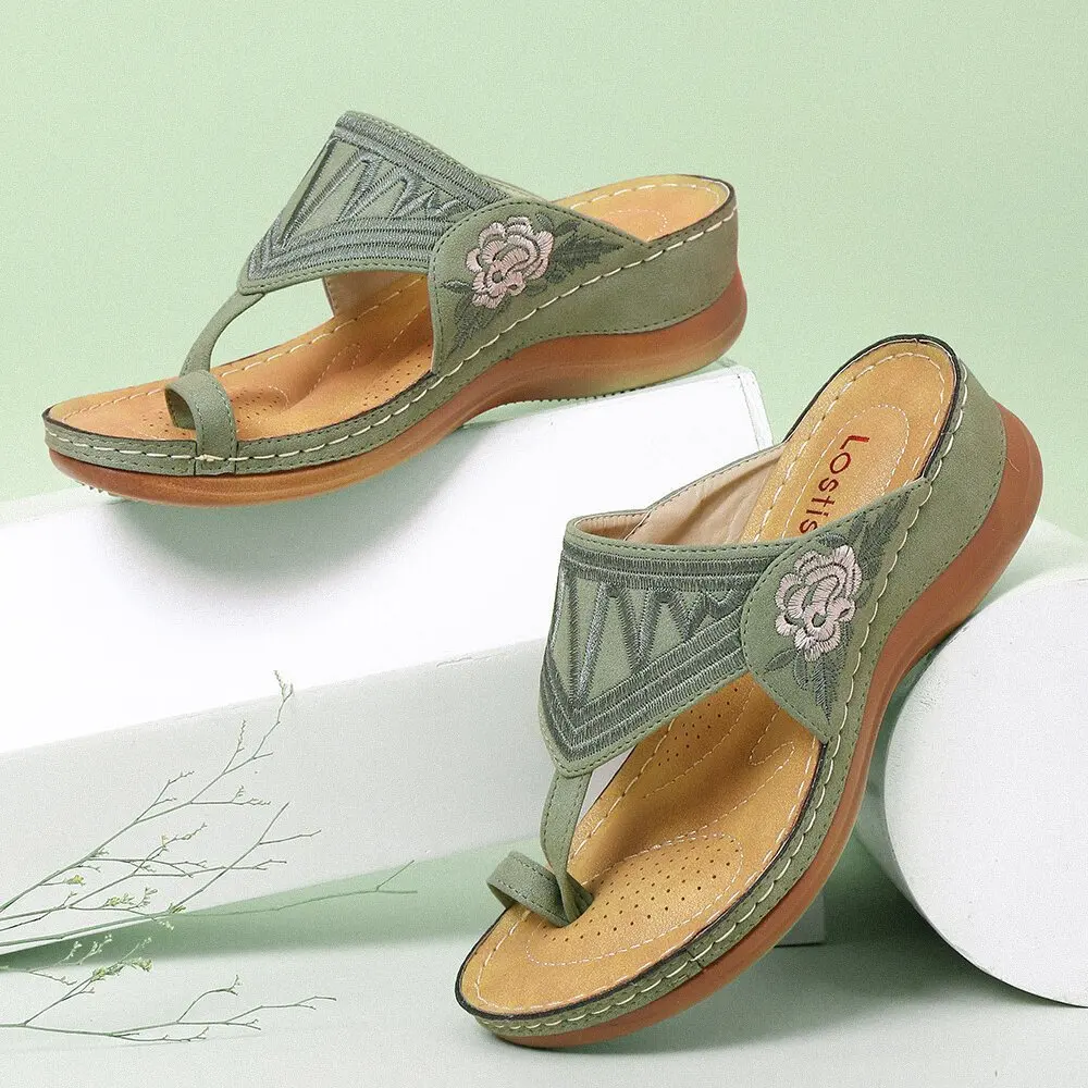 Summer Ladies' Embroidered Flip-Flops Light Casual Shoes Fashion Women's Floral Slipsole Slippers Sandals - Image 2