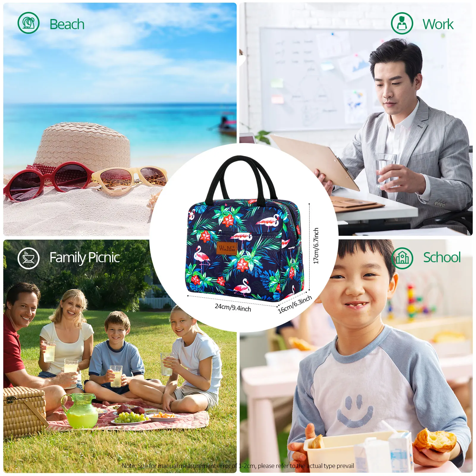 Lunch Box Lunch Bag Insulated Cooler Bag Waterproof Thermal Bag for Women Children Girls and Ladies, Cute for Work Picnic School