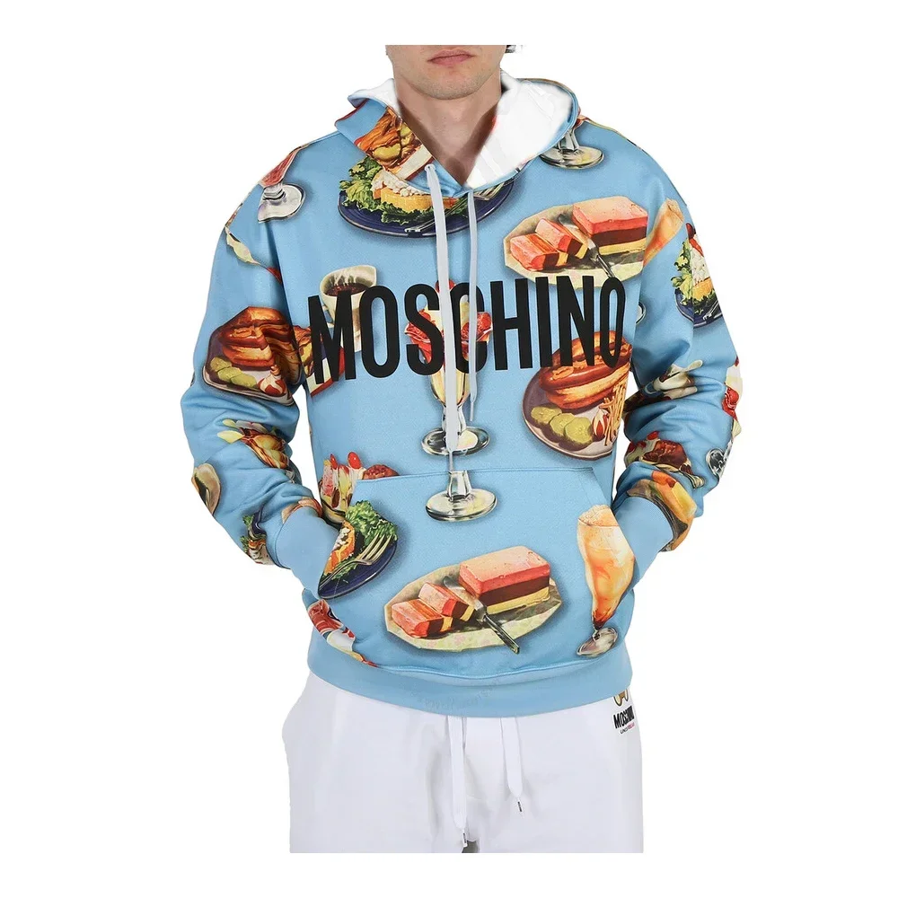 Autumn Men\'s Hoodie Sweater Women\'s Children\'s Casual Thickened Hoodie New Listing Moschino Blue Fantasy Food Print Cottonblend