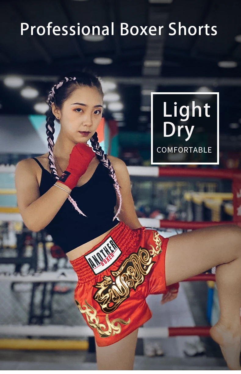 ANOTHERBOXER Muay Thai Shorts, bestickte MMA-Kampfkleidung für Männer, Frauen, Kinder, günstige Box-Trainingshose – Detail 5