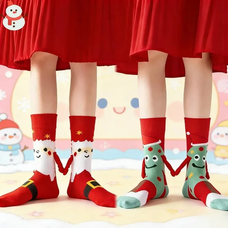 

Creative Christmas Socks Funny Magnetic Hand Holding Stockings Cotton Mid-calf Unisex Japanese Style Cute Sock Christmas Gift