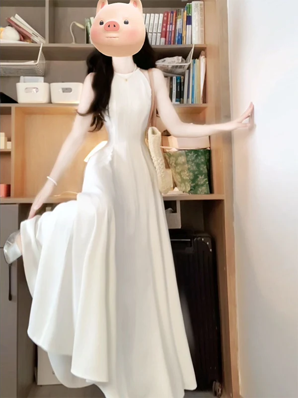 

Элегантное белое женское платье А-силуэта с завышенной талией, французский стиль, летняя мода, для изысканных дам, с завязками на талии