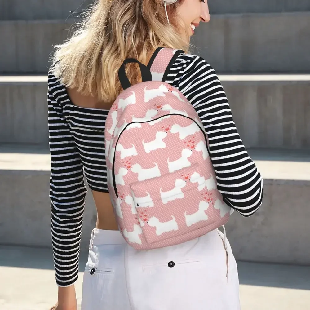 

Pink Westie West Women Student School Bookbag Dog Daypack Middle High College for Outdoor Travel