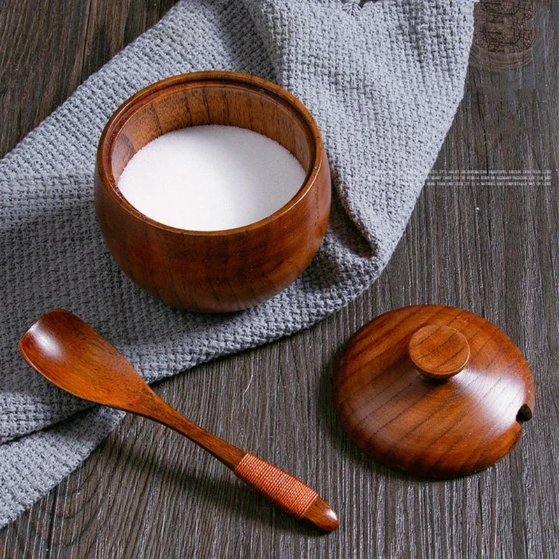 

Wooden Salt Shaker Vintage Seasoning Jar with Lid Household Salt Cellar Sugar Spice Jar Chili Seasoning Container Jars Salt Box