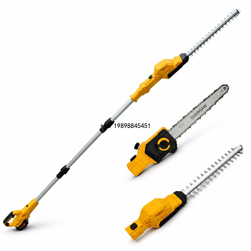 2 in 1 with Pole Saw 21V Brushless Telescopic Cordless Pole Hedge Trimmer  9.8FT Long Reach Hedge Cutter