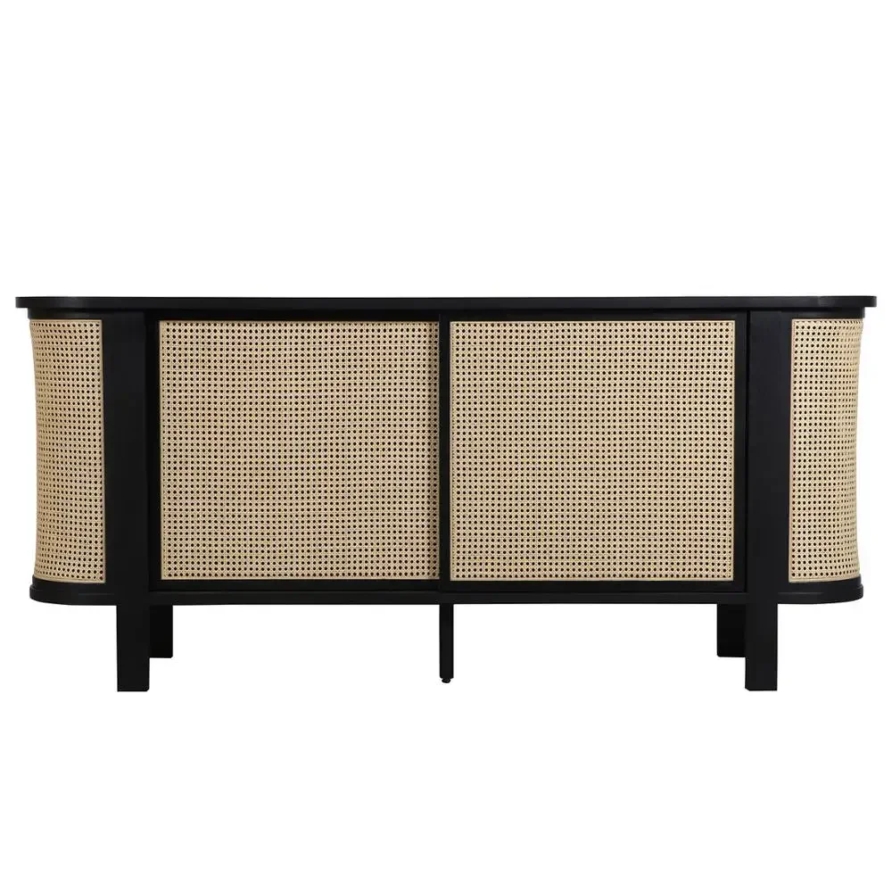 Contemporary Sliding Door Cane Sideboard Console Table Cabinet