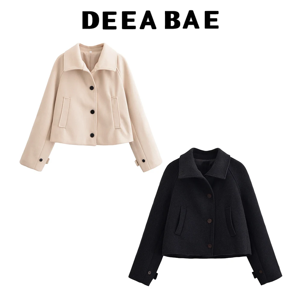 

DEEABAE 2025 autumn new women's French minimalist style long sleeved single breasted lapel short windbreaker
