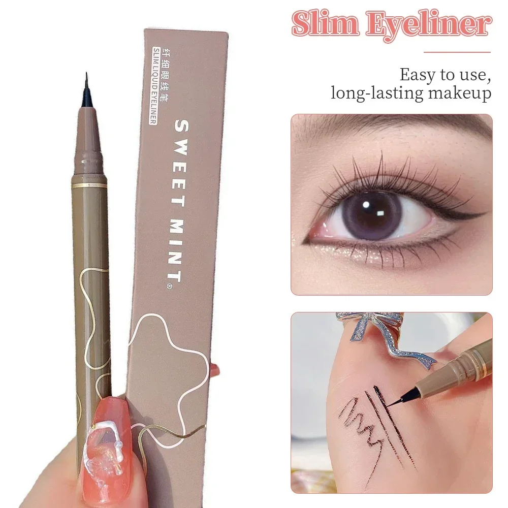 Eyeliner Pen Waterproof Sweat Proof Fast Drying Fine Pen Head Long-lasting Non Smudging Liquid Silkworm Laying Pen Beauty Tool