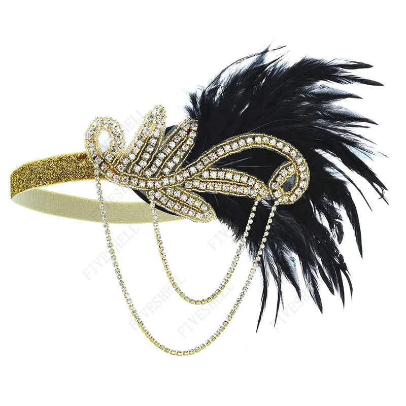 1920s fascia Cosplay puntelli Charleston accessori per costumi nudo Flapper copricapo grande Gatsby fascia con perline di piume per signora