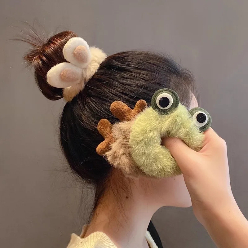 3pcs Girl Hair Accessories Style Plush Rabbit Ears Women Cute Little Meatball Hair Style Elastic Hair Rope