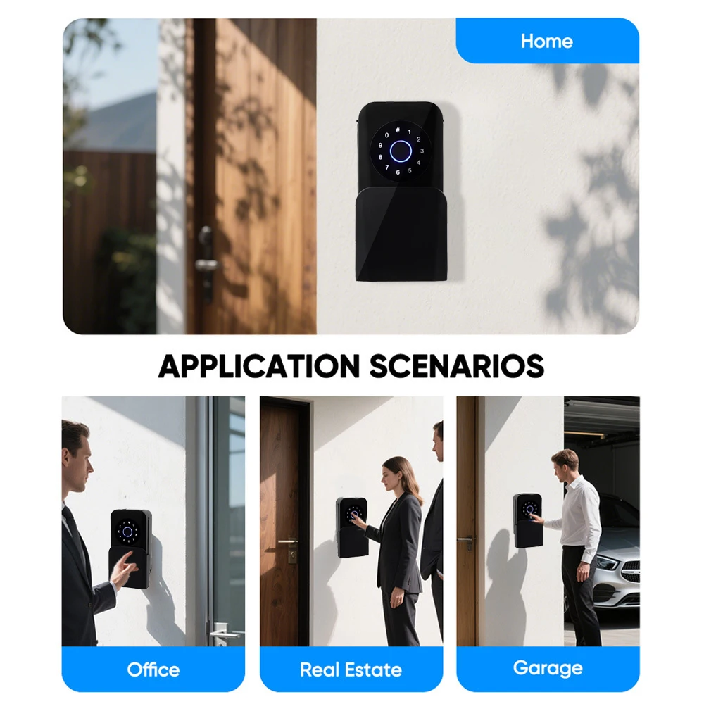 Outdoor Waterproof Key Box Tuya BLE Security Box Fingerprint/Card/APP/Password/Key Unlock Security Intelligent Metal Wall Mount