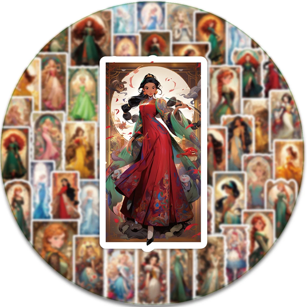 50 Stück Cartoon-Prinzessinnen-Kartenaufkleber Retro-Ästhetik Perfekt für Planer Handyhülle Laptop Wasserflasche Helm Dekoration