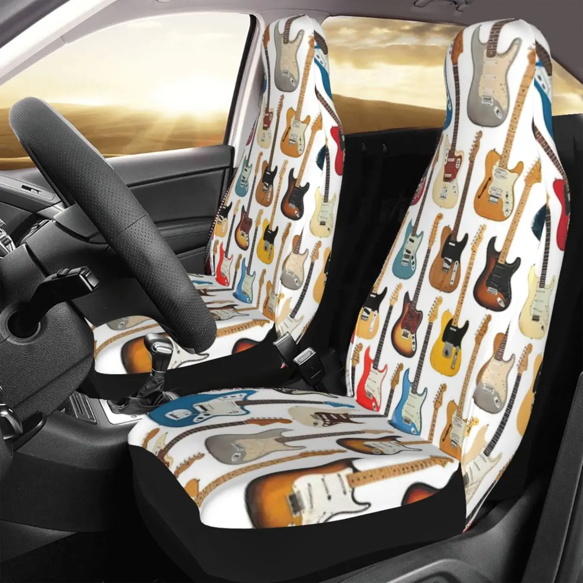 

Vintage Fender Guitar Car Seat Cover Custom Printing Universal Front Protector Accessories Cushion Set