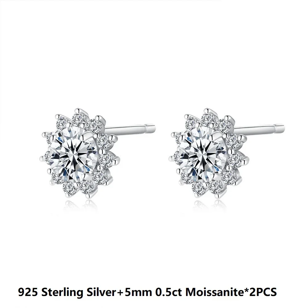 

Luxury Sparkling 5mm 0.5ct Moissanite Women's Stud Earrings,925 Sterling Silver Wedding Earrings & Engagement Party Jewelry Gift