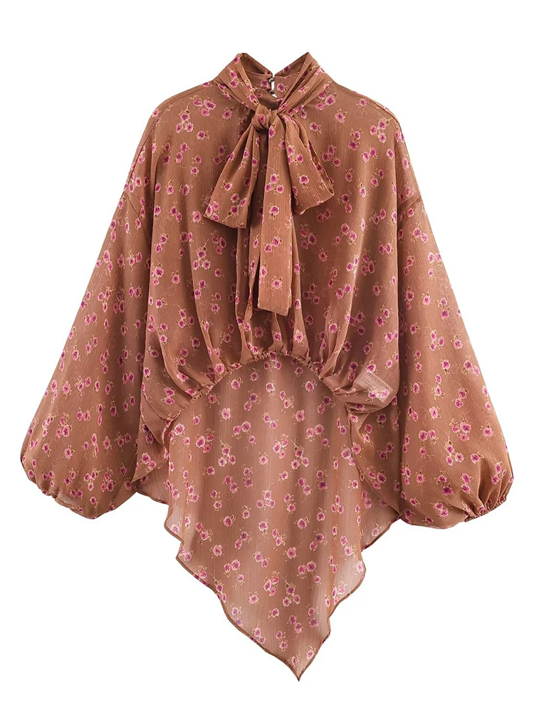 

Women Chiffon Blouse Summer New European Clothing Casual Loose Fit Bow Floral Printed Shirt Pullover Top Female Blusa BL363