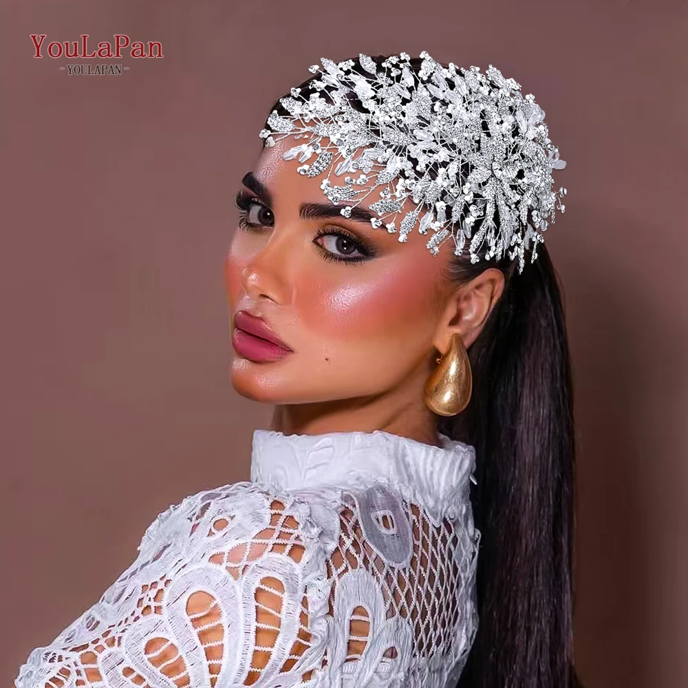 

YouLaPan Luxury Women Head Piece Bridal Crowns Bride Hair Accessories Crystal Wedding Tiara Side Headpiece Ladies Headband HP377
