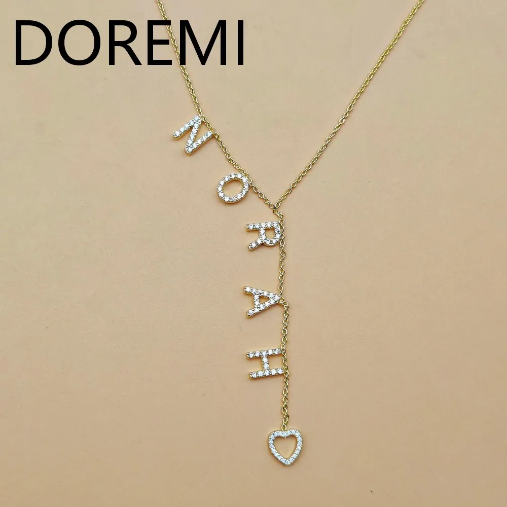 DOREMI Slant Letter Thin Chain Initial Necklaces Colorful Cz Personalized 9mm Crystal Letters Necklace for Women