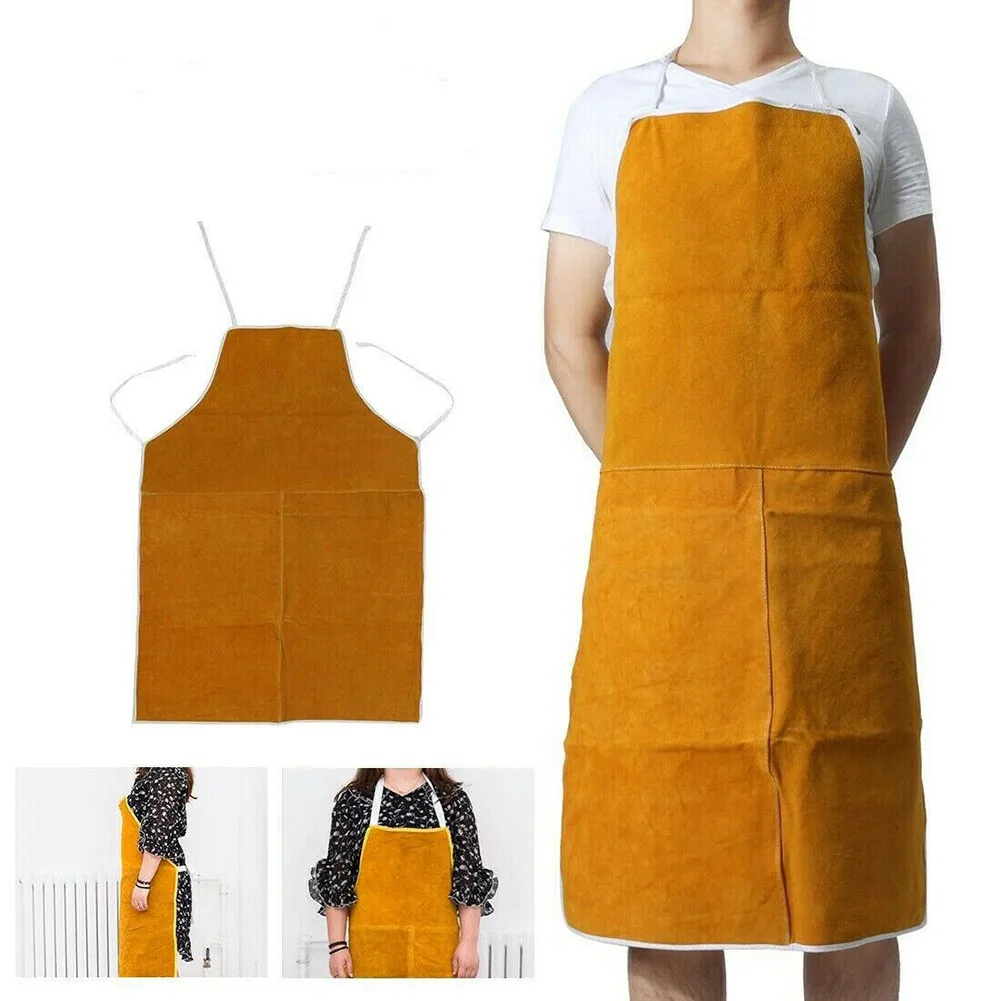 Leather Welding Apron Protection 65x95cm Adjustable Blacksmith Carpenters Clothes Bib Cowhide Welders Yellow Welding Apron