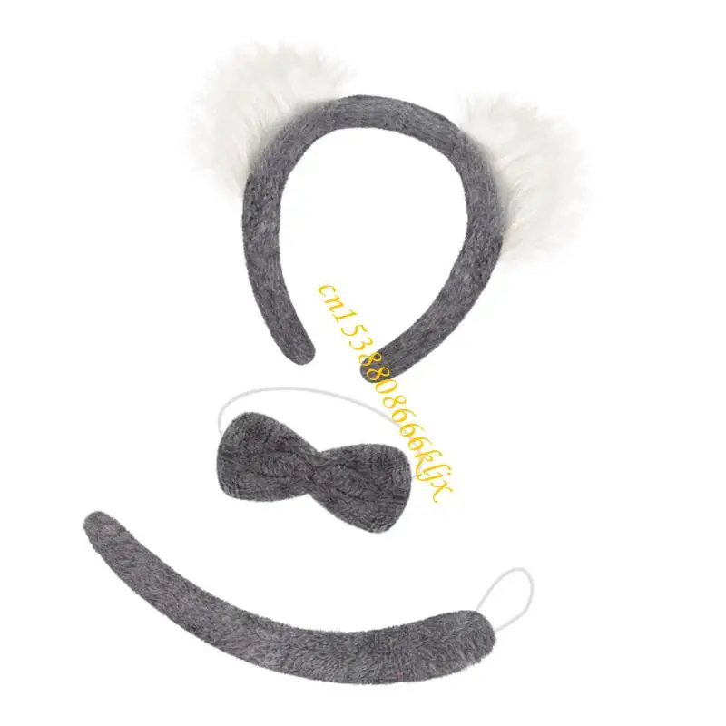 3pcs Koala Accesorios disfraces Juego orejas Koala Tailband Bowite Halloween Christmas Animal Extraumo para niños 066c