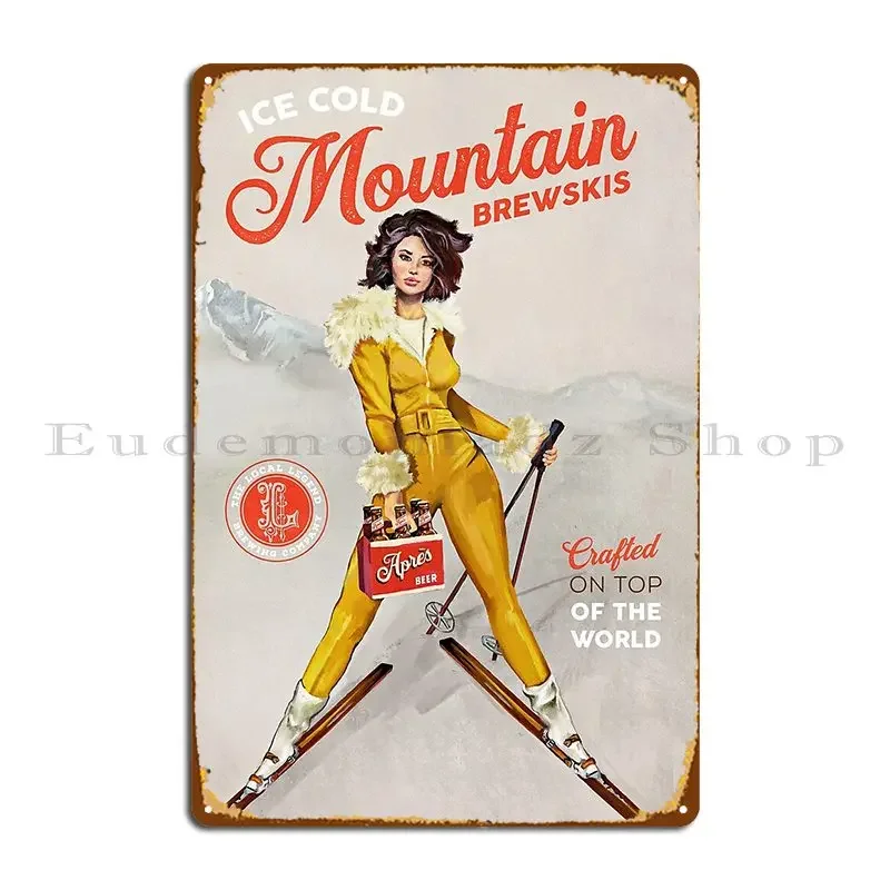 Mountain Brewskis Pinup Girl Metal Sign Funny Custom Wall Plaque Pub Cinema Tin Sign Poster