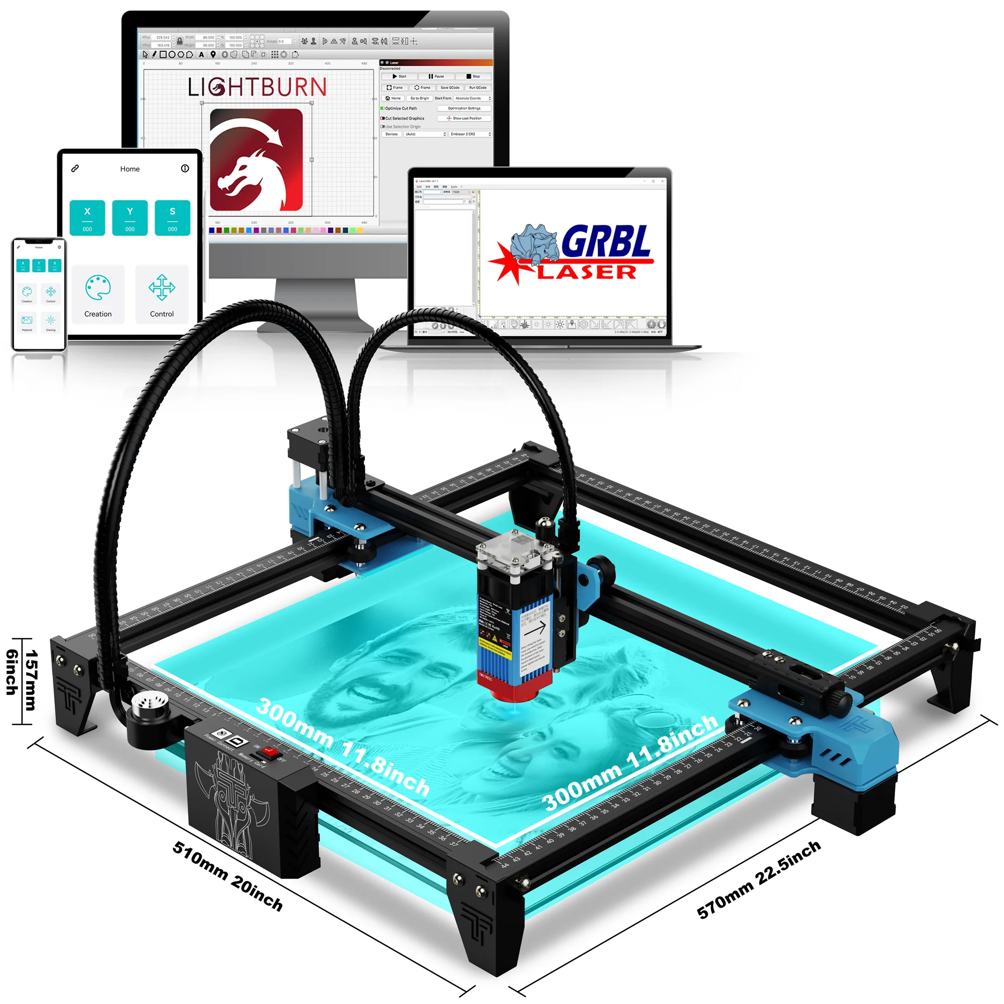 Imagem -02 - Pro Gravador a Laser com Tela Sensível ao Toque Máquina de Gravação Adicionar Display Luz Azul Máquina Cnc 40w Twotrees-tts55