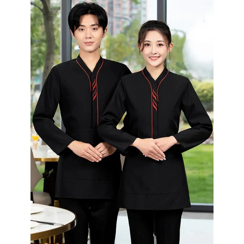 ホテルレストラン中華風ウェイター制服、秋冬用ホットポットレストラン＆フロントスタッフ用ウェア