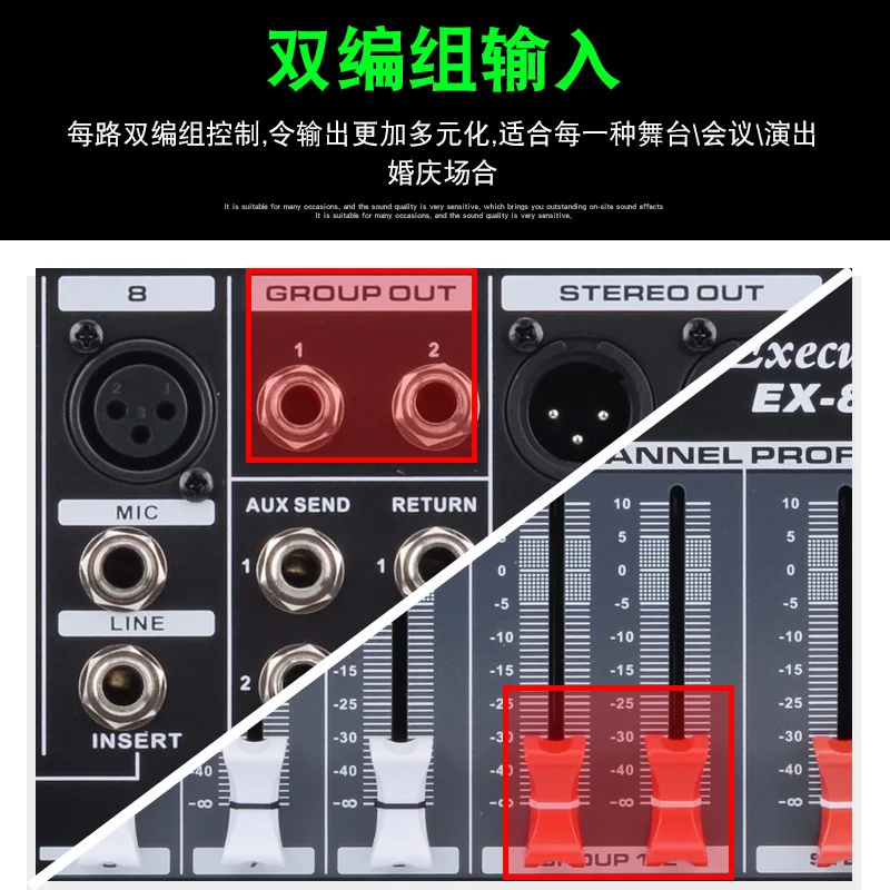 8-Channel Mixer, USB Bluetooth 12-Channel Reverb Audio Console for Stage Performance, Meeting Sound Equipment - view 5