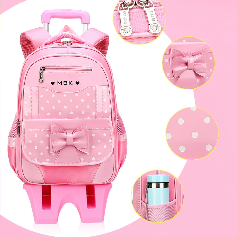 

High Quality School Backpack Trolley Backpack With Wheels Waterproof School Bags For Teenage Girls Luggage Bag Children Kid Bags