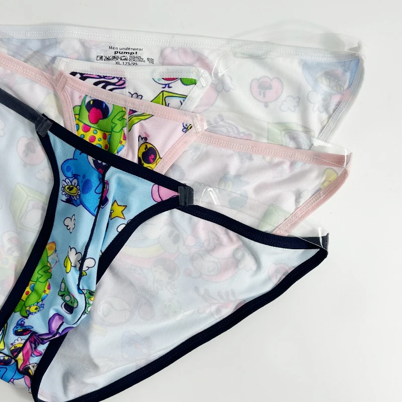 2pcs Comfort Casual Underwear Thong Summer Colorful Pattern Horn High Fork Version Transparent  Briefs Full Cover Hip Exuding