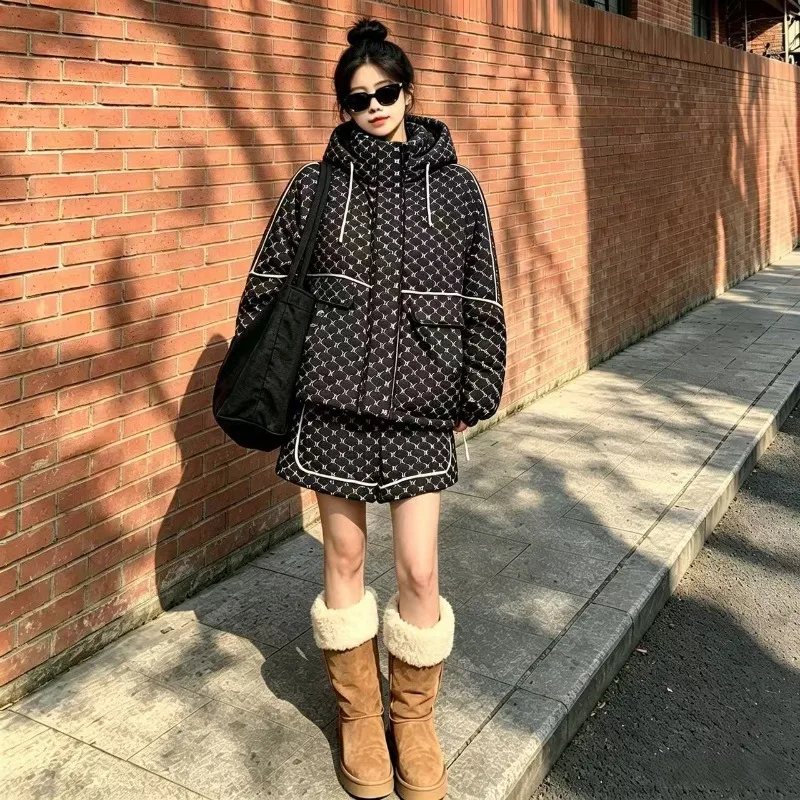 Winter New Hooded Down Cotton Suit Set Is Thin and Versatile Street Trend Loose Warm Jacket Thickened Two-piece Set Temperament