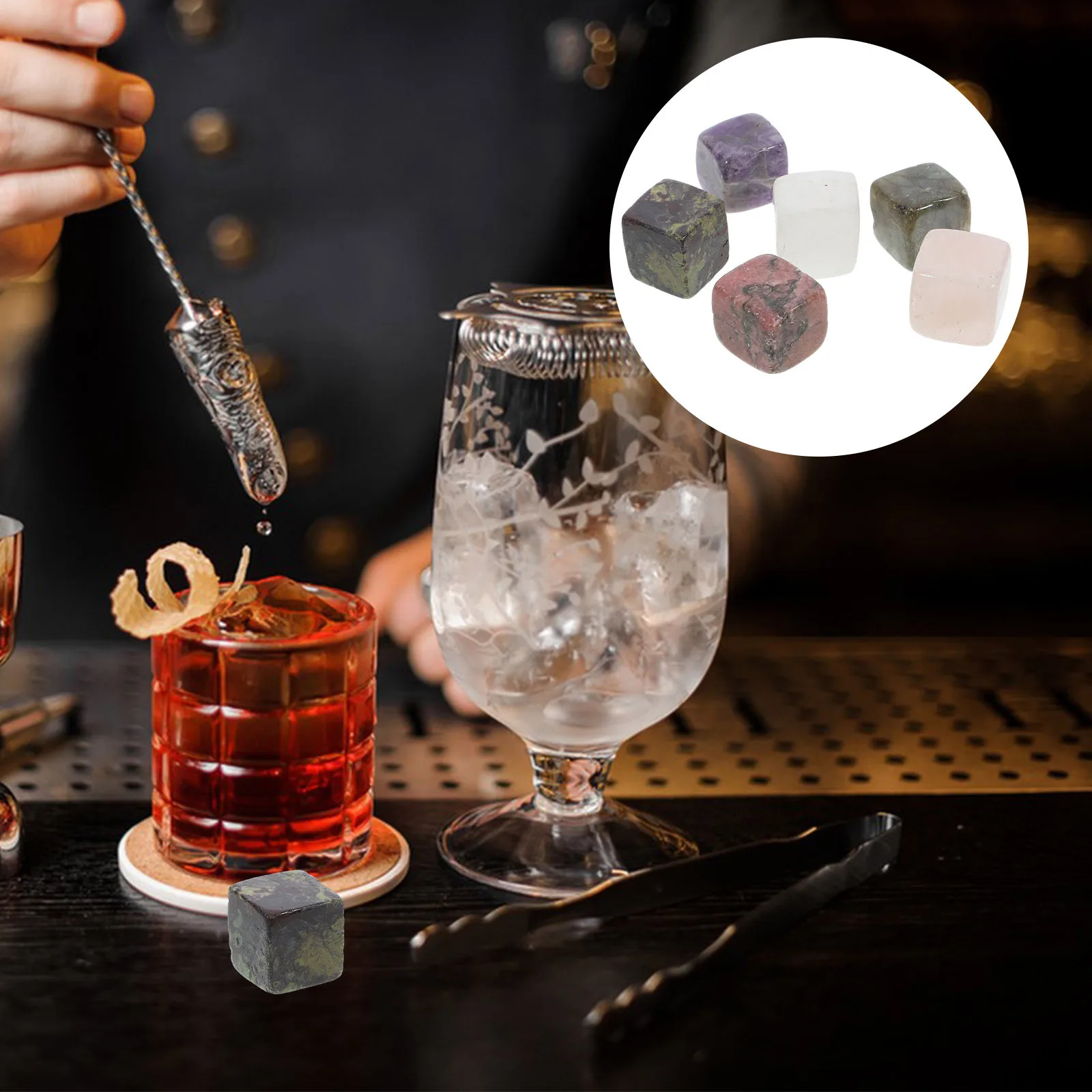 

6Pcs Crystal Ice Cubes Whiskey Quartz Stones Reusable Drink Accessories Chic Exquisite Appearance Whiskey Stones Ice Cubes