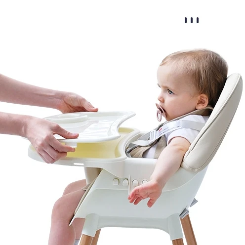 Silla de comedor ajustable de gran tamaño para bebé, silla de comedor de bebé, tubo de poste de madera, niños