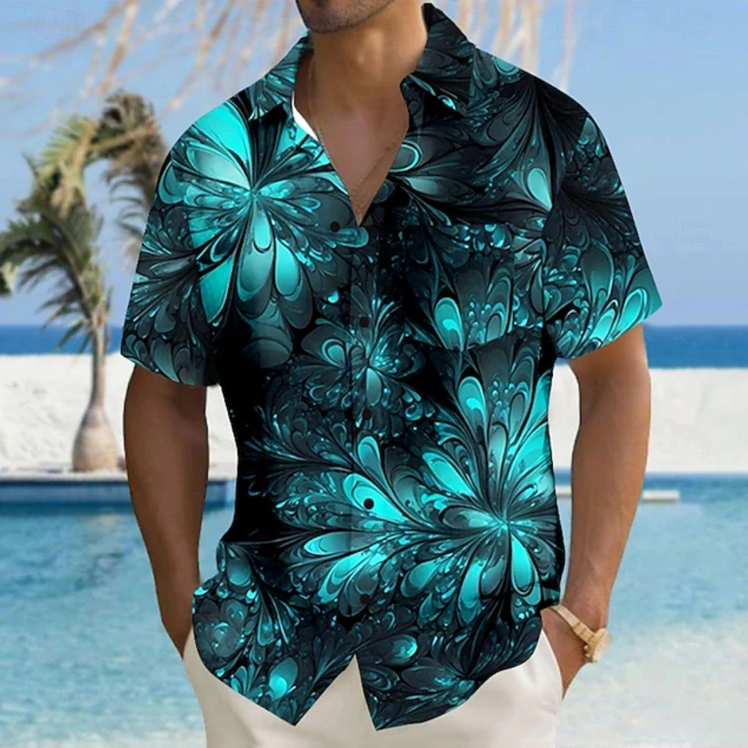 Men's Lapel Shirt Summer Casual Fashion Outdoor Short Sleeve Tops Laser Printed Pattern Large OverSize Loose Men's Clothing