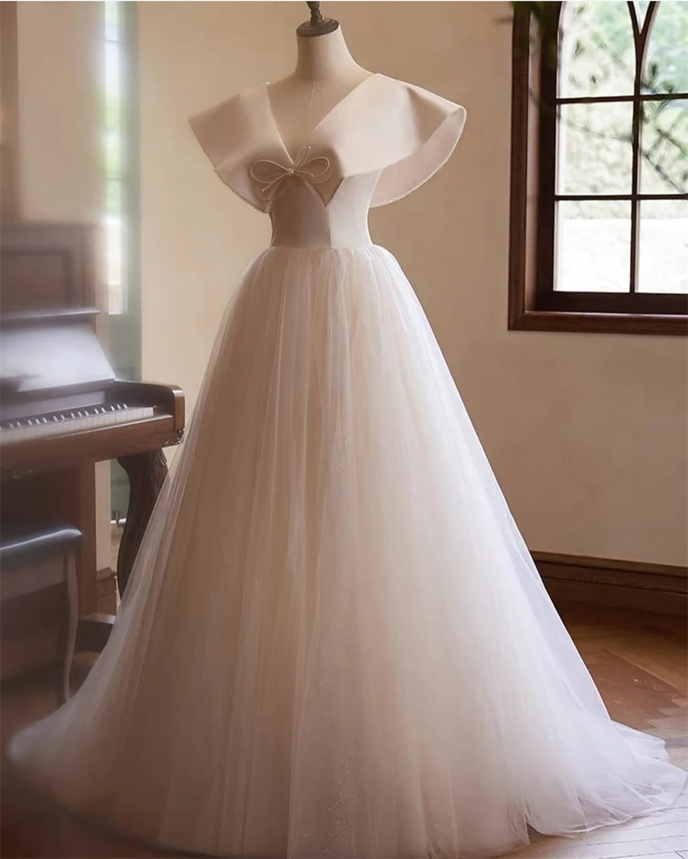 

Customized Classic Jersey V-Neck Off the Shoulder Sleeveless Party Dress Exquisite A-Line Floor Length Panel Train Prom Gowns