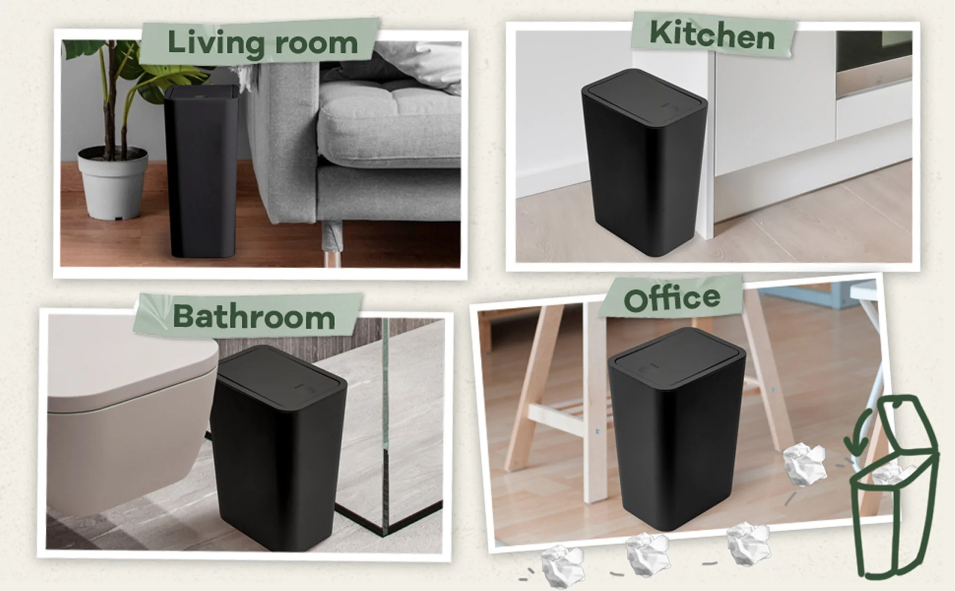 Pattumiera con coperchio a pressione per cucina, camera da letto, bagno, ufficio, per uso quotidiano Pattumiera con coperchio a pressione per cucina, camera da letto, bagno, ufficio, per uso quotidiano