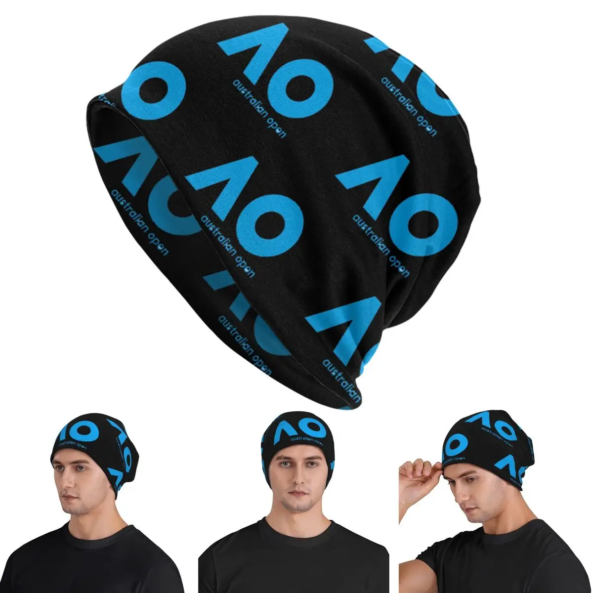 Australian Open AO (Blue Version) Warm Knitted Cap Hip Hop Bonnet Hat Autumn Winter Outdoor Beanies Hats for Unisex Adult