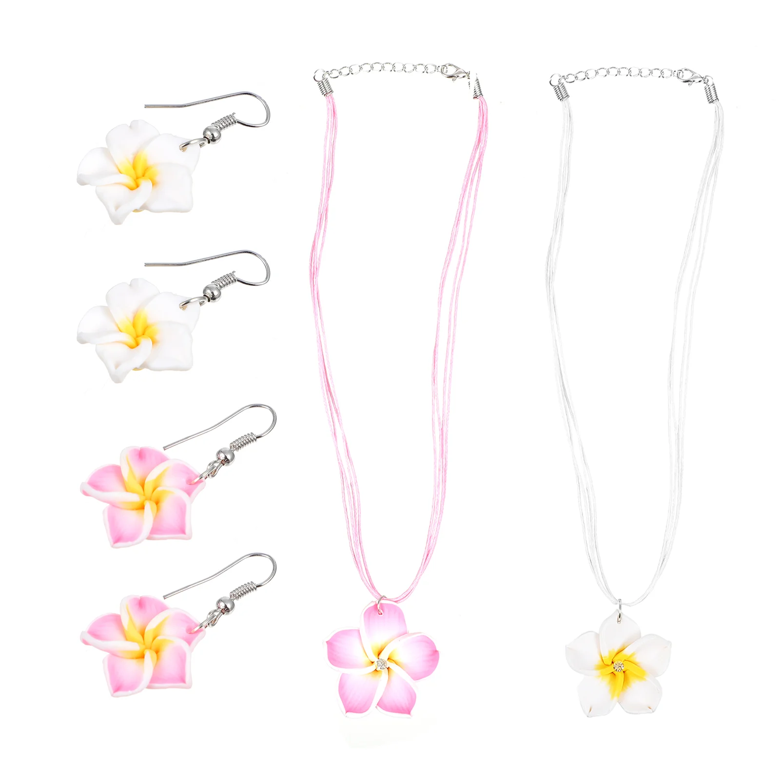 2 Sets Hawaiian Accessories Locket Clay Plumeria Necklace Hairpin Party Jewelry Alloy Theme Flower Earrings Women's