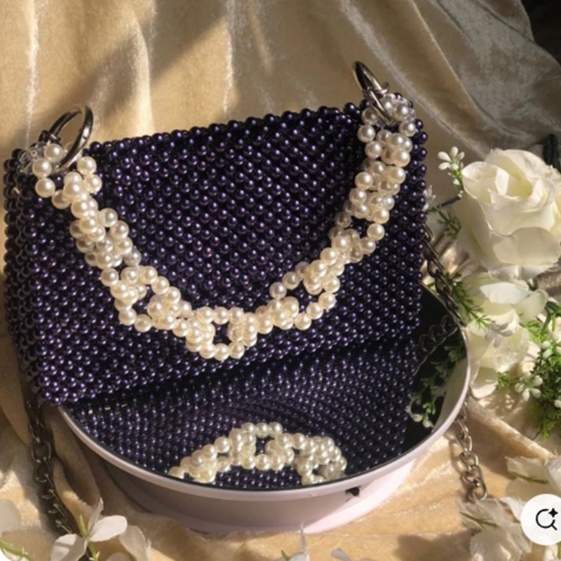 

Banquet Party Pearl Handbag High-end Texture Single Shoulder Bags New Bead Production Flip Small Square Bag Can Be Customized