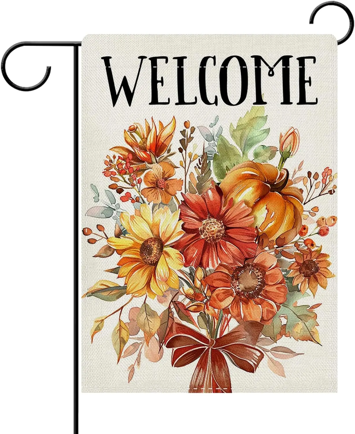 Dyrenson Bienvenido Bandera decorativa de jardín con girasoles de otoño, ramo de calabaza y flores de otoño, decoración exterior del hogar, LLE de temporada