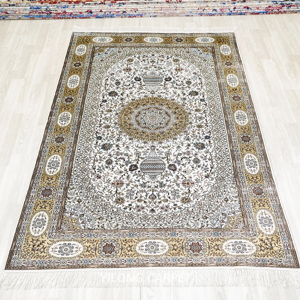 152x244cm Hand Knotted Persian Medallion Rugs Oriental Silk Carpet (WY339A)