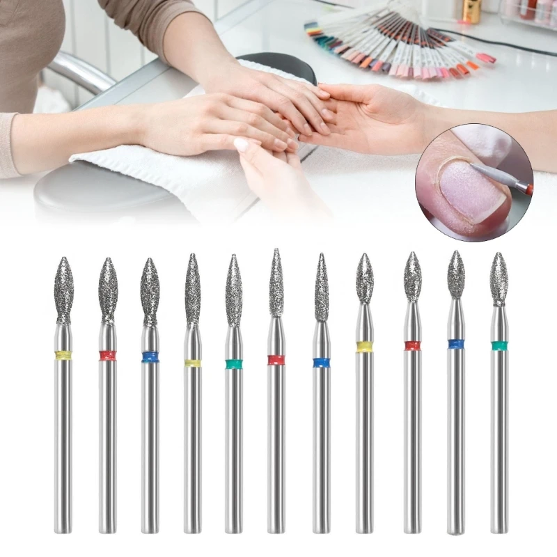 11Pcs Flame Cuticle Drill Bit for Electric Nail Machines Nail Grooming Tool for Nail Technician Nail Care Accessories