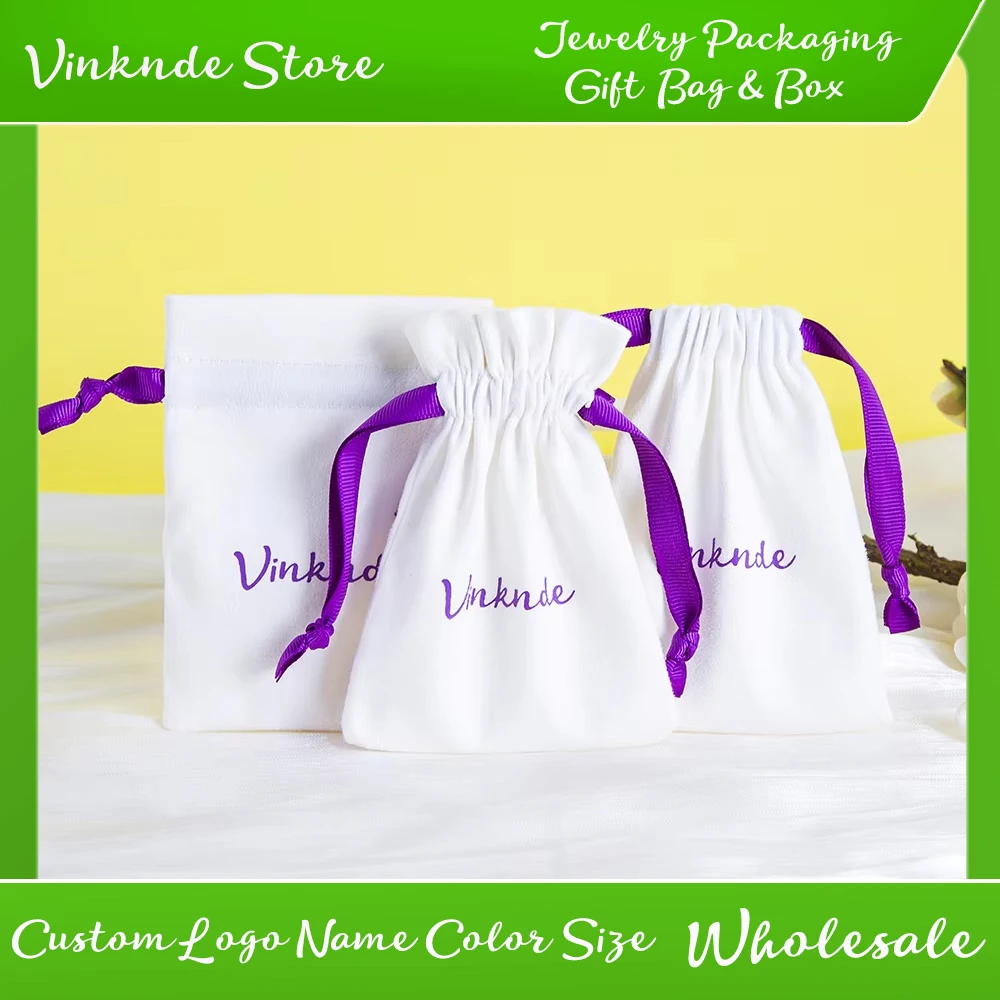 

Custom Logo Flannel Velevt Bags Drawstring Jewelry Earrings Eyeshadow Palettes Perfume Packaging Storage Pouches Wedding Gift